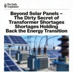 Cross-section diagram of a large power transformer showing the laminated steel core, copper windings, insulating oil, cooling fins, and steel tank.