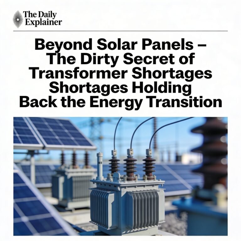 Cross-section diagram of a large power transformer showing the laminated steel core, copper windings, insulating oil, cooling fins, and steel tank.