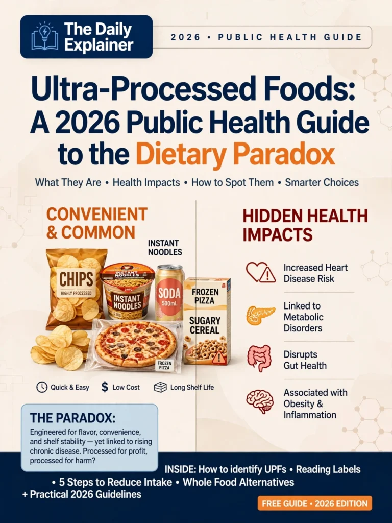 Bar chart showing the percentage of energy intake from ultra-processed foods by country: USA 60%, UK 50%, Brazil 42%, Mexico 23%, China 10%.