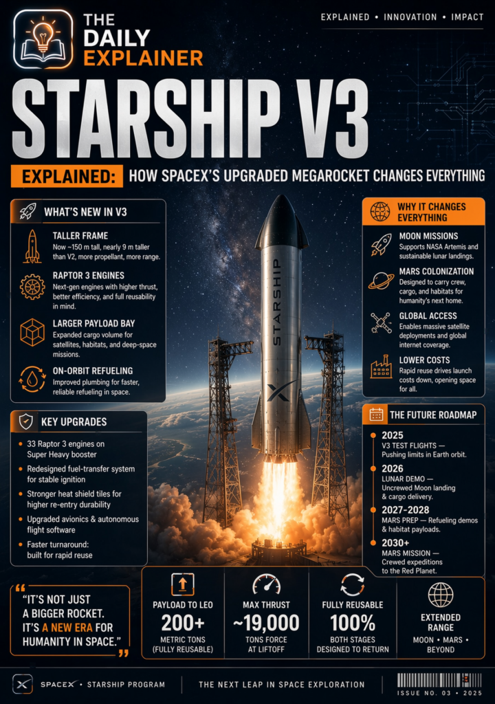 SpaceX's Starship V3 rocket launches from Pad 2 at Starbase, Texas, on May 22, 2026, with 33 Raptor 3 engines firing.