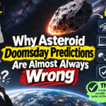 Graphic comparing the viral TikTok claim of a 96% asteroid impact chance in 2027 with the reality: a 2019 NASA training exercise using a fictional asteroid.